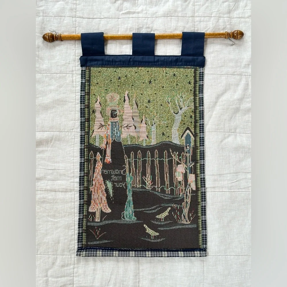 Christmas Hanging Tapestry Snowman Winter Landscape 24x15